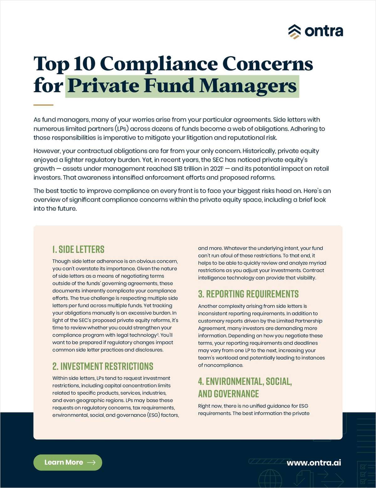 As private equity fund managers, remaining compliant on every front is critical as the SEC continues to intensify enforcement efforts and propose reforms. Learn how to improve your compliance and face your biggest risks head on in this guide.